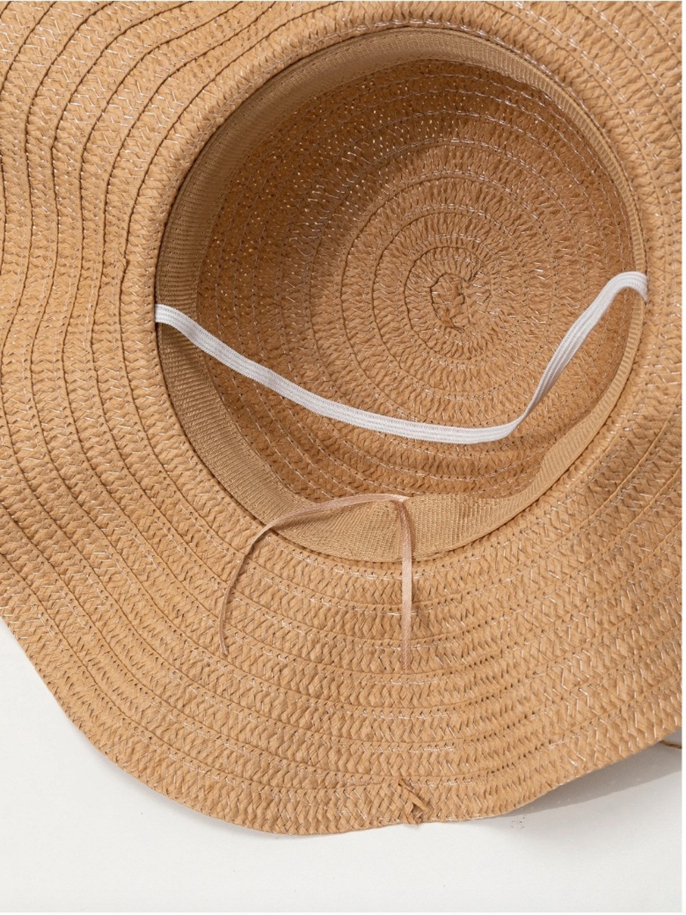 SHEIN Tan Straw Floppy Hat with Pink Floral & Red Bead Trim - Picture 5 of 5